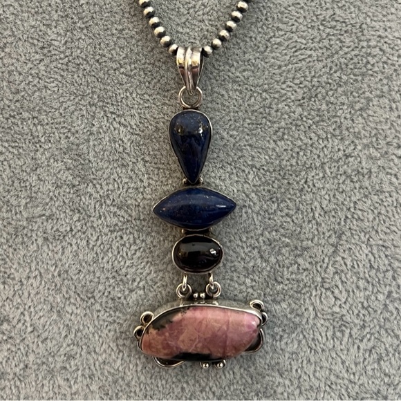 Jewelry - ❤️ Southwestern Rhodochrosite Onyx Lapis LG Statement 925 Pendant 19.5gms